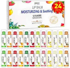 Dmsky 24 Pack Natural Lip Balm with Vitamin E and Coconut Oil, Moisturizing Lip Balm for Chapped Lips, 12 Flavors