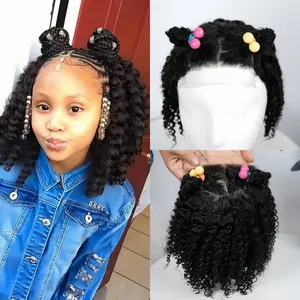 SIFULAN 10 Inch Kid's Kinky Curly Wigs 4X4 Lace Front 100% Human Hair Glueless for Children Soft Natural Fit 21.5 Inches