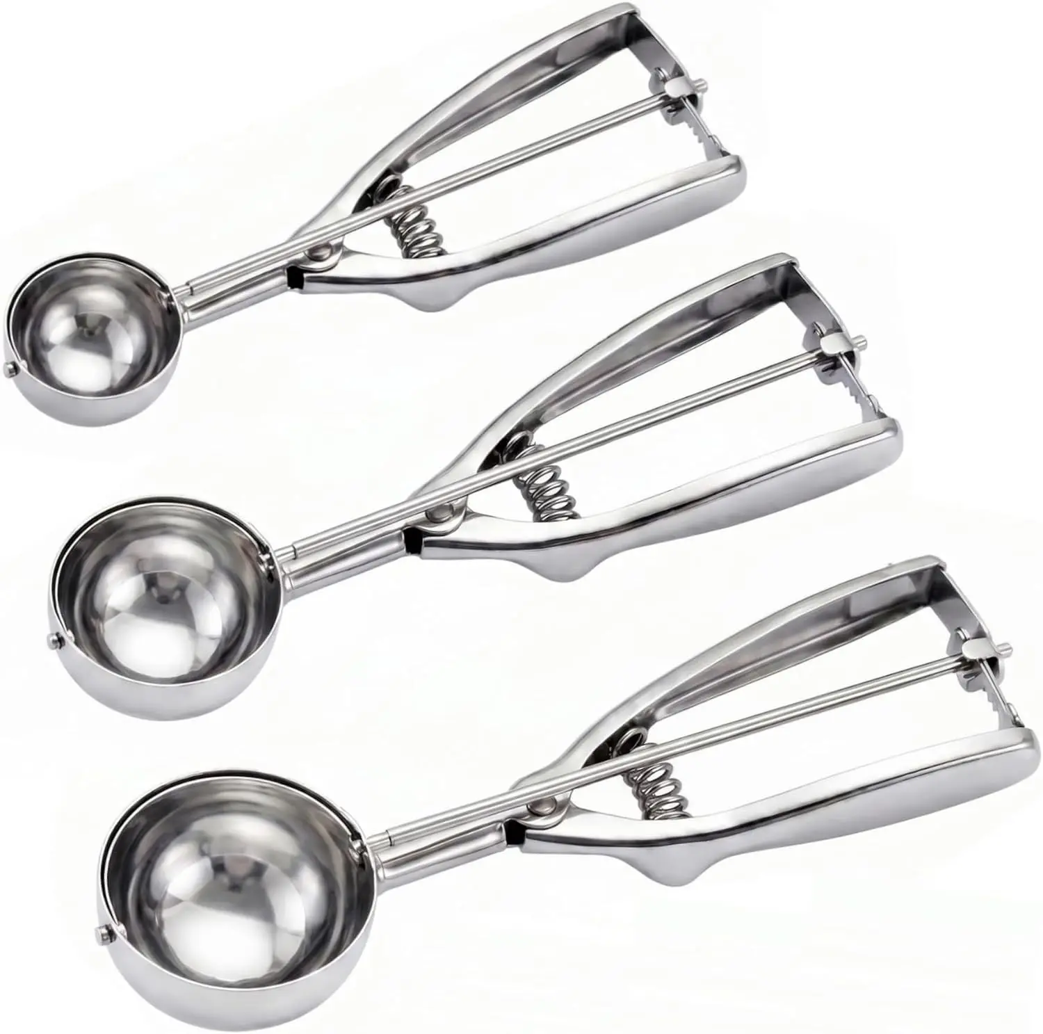 Ice Cream Scoop, 3Pcs Cookie Scoop Set, 18/8 Stainless Steel Cookie Dough Scoop, Cookie Scoops for Baking Set of 3, Ice Cream Scooper with Trigger Release, Cookie Scooper for Baking
