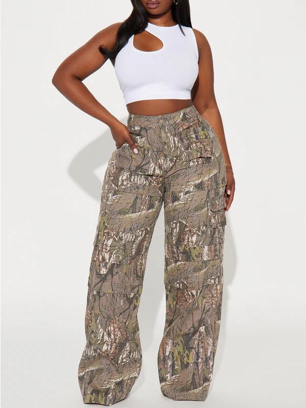 Tall Bree Camo Stretch Cargo Jean - Olive/combo