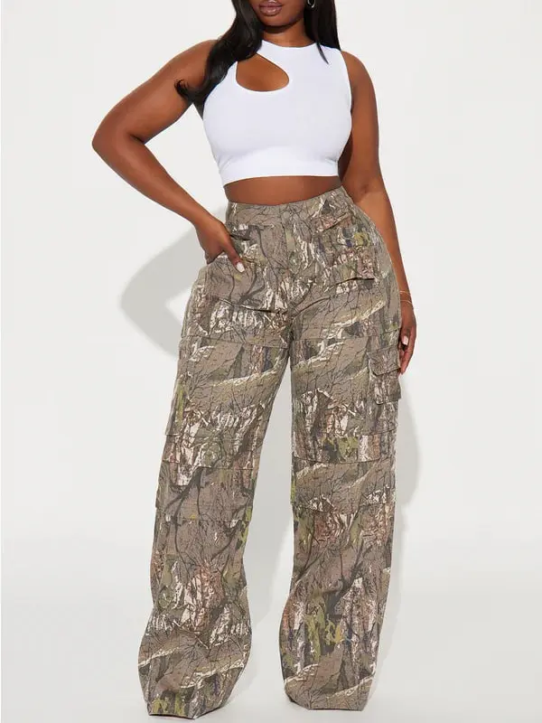 Tall Bree Camo Stretch Cargo Jean - Olive/combo