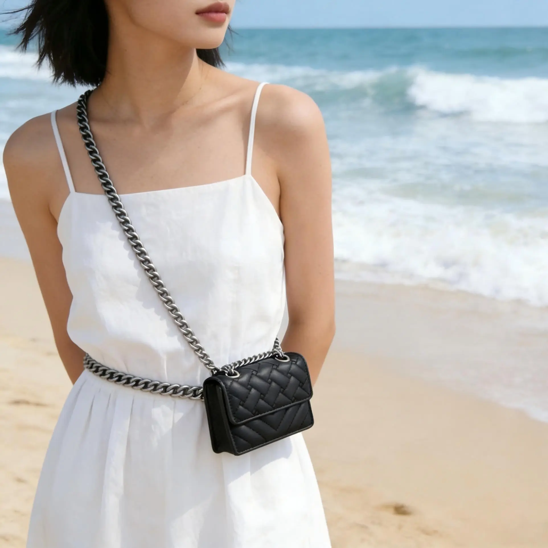 Women's Fashion Textured Chain Strap Shoulder Bag ChicCrossbody Purse Elegant Stylish Accessory for Everyday Elegance First Choice