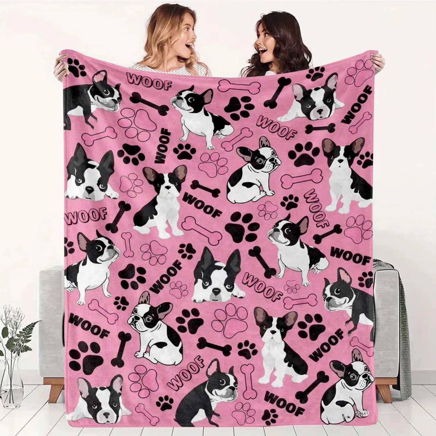 1pc "Cute French Bulldog Pattern Flannel Blanket: Brings Warmth and Cuteness for Home Binge-Watching, Pet Interaction" Suitable for Sofa, Bed, Travel, Camping, Living Room, Office, Loveseat, Chair & Mattress