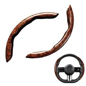 Steering Wheel Cover, Wood Grain Steering Wheel Cover, Car Wheel Cover Protector for Men/Women, Universal Fit for 15inch Car Steering Wheel,Steering Wheel Accessories(Wood Grain-Black/Brown)