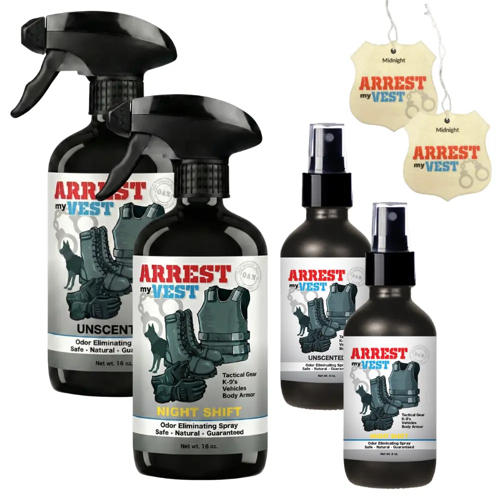 Buy 2 Get 4 FREE - (2) 16 oz Sprays, (2) 4 oz Sprays, + 2 Air Fresheners | Law Enforcement Odor Eliminating Spray