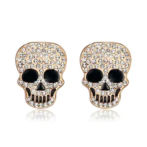 18K Gold Plated Skull Skeleton Stud Clip Stainless Steel Earrings for Women Gift