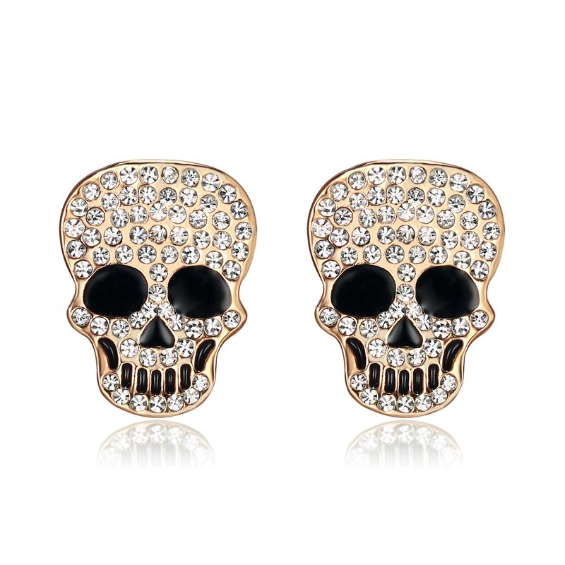 18K Gold Plated Skull Skeleton Stud Clip Stainless Steel Earrings for Women Gift Fashion Earring Earrings Jewelry, Clip Earrings