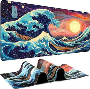 Surge Waves XL Gaming Desk Mat – 31.5" x 11.8" Large Mouse Pad for Keyboard and Mouse with Non-Slip Rubber Base for Home, Office & Gaming