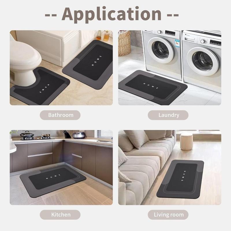 3PCS Absorbent Bath Mat Magic Rug Sets - Quick Drying Non-Slip Rubber Backed Black Mats (16.9''x23.6''+19.7''x23.6''+19.7''x31.9'') for Bathroom Kitchen, Floor Mat
