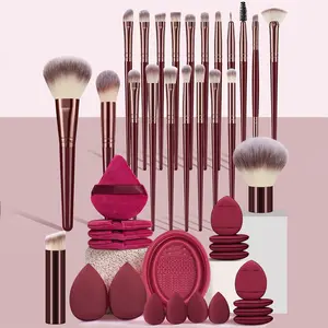 Professional Makeup Brush Set, 20pcs Brushes + 2 Sponges + Mini Sponges + Blush Puffs + Cushion Puffs + Cleaning Tool
