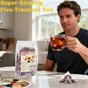 Boost Energy & Men’s Wellness Daily Balance - Ginseng Goji Red Date Maca Blends + Five Treasure Tea 60 Bags Beverage