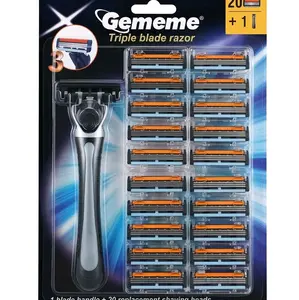 Gememe Triple Blade Razor Set - Double Value Pack (42 Total Pieces) - 2 Handles + 40 Refills