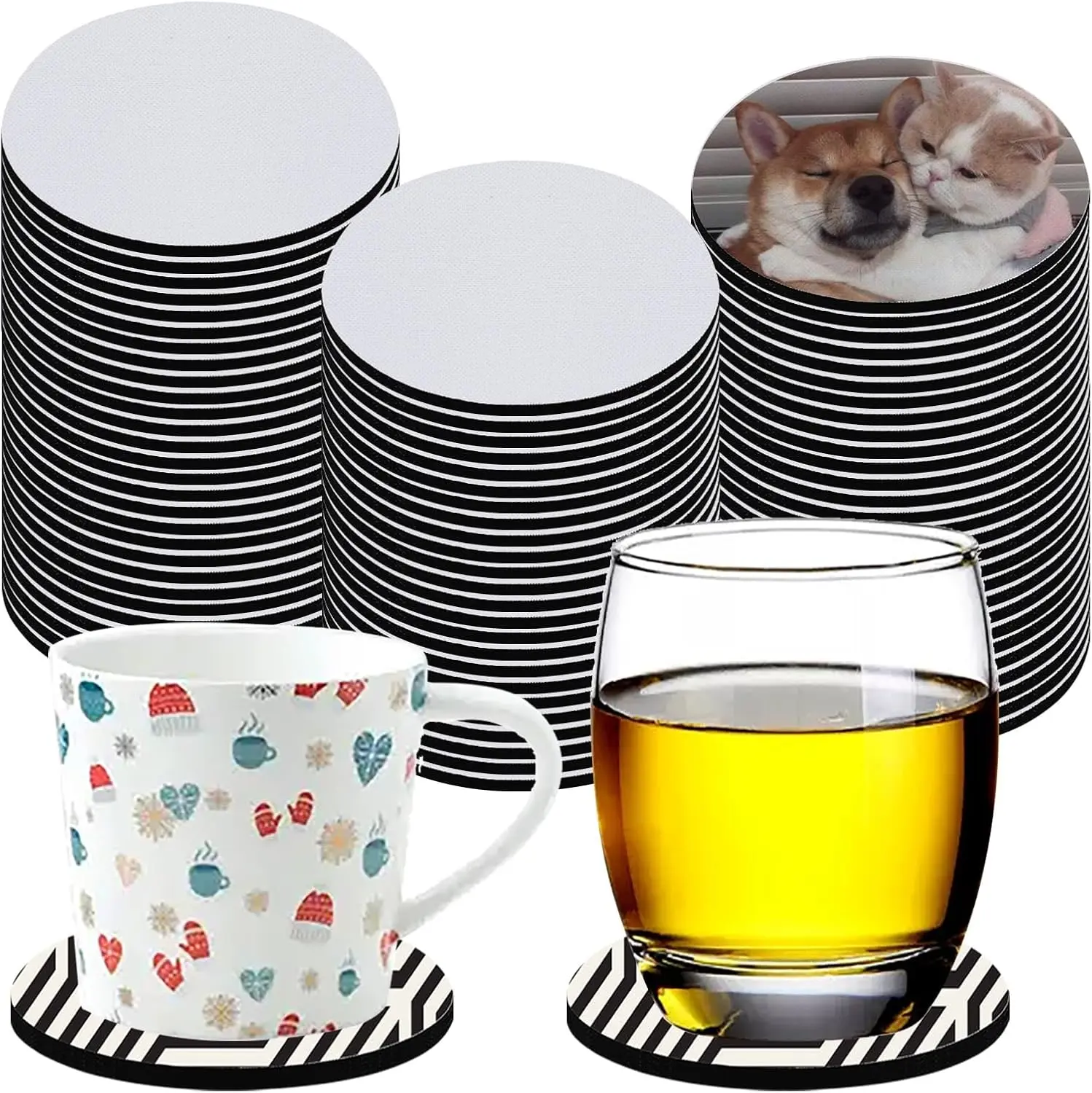 80pcs Round Sublimation Blank Coasters, 4x4in Thermal Rubber Tableware Coasters for Coffee Cups, Heat Press Transfer DIY Crafts, Bulk Gift Idea, Round Coasters * 80Pcs