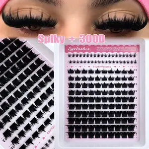 Spikes+300D Lower Eyelashes 3 in 1 Lash Clusters, Long 6-18mm Lash Spikes, 136pcs Eyelash Clusters, Volume Individual Lashes, DIY Spiky Lash Extension
