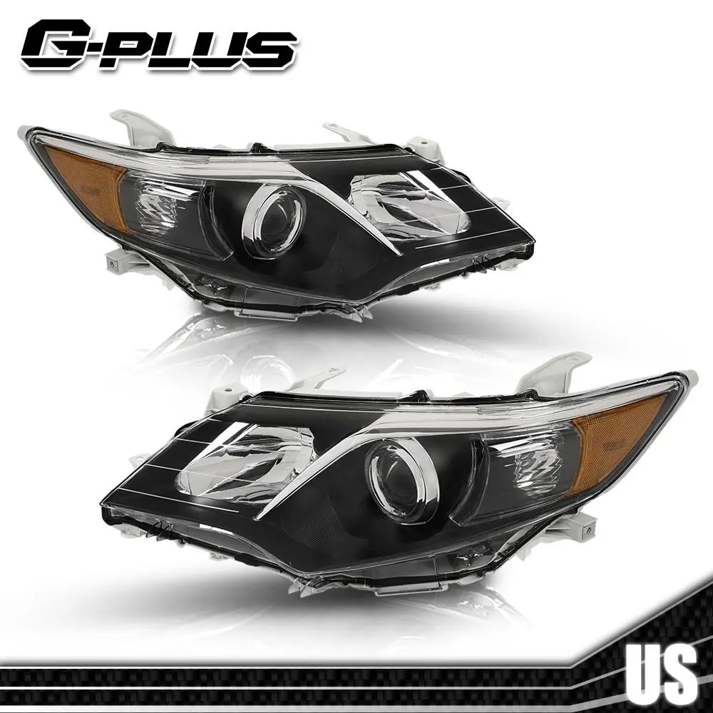 Black Amber Lens Front Lighting Set, Pair of Replacement Car Headlight Assemblies for 2012-2013-2014 Toyota Camry, Car Lights Accessory, Replacement Car Light