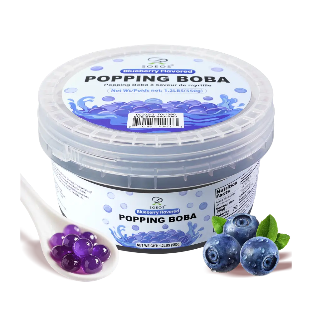SOEOS Blueberry Popping Boba 550g - Bursting Flavor Pearls for Bubble Tea Frozen Yogurt Desserts & Drinks High-Quality 550 Grams
