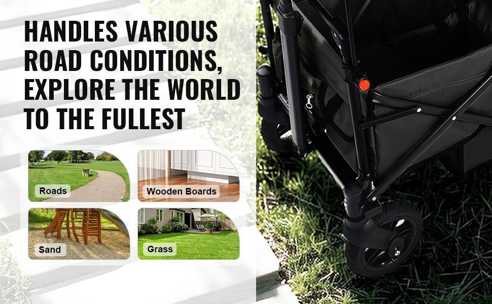 VEVOR Wagon Stroller for 2 Kids, Push Pull Quad Collapsible Stroller with Adjustable Handle, Encircling Harness Removable Canopy, 4 Wheels with Brakes, Mutifunction Tandem Stroller for Camping VEVOR Wagon Stroller for 2 Kids, Push Pull Quad Collapsible Stroller with Adjustable Handle, Encircling Harness Removable Canopy, 4 Wheels with Brakes, Mutifunction Tandem Stroller for Camping