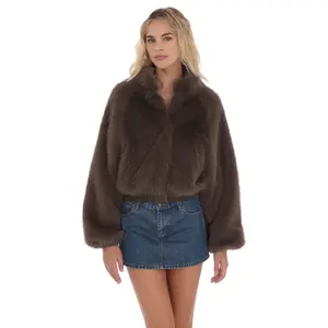 Faux Fur Bomber Jacket in Espresso