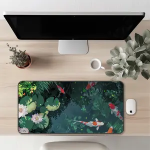 Koi Fish Pond Cottagecore Desk Mat, Anime Cute Japanese Kawaii Aesthetics Mouse Pad, Keyboard Mat, Koi Fish Desk Mat For Office, Gift For Gamer