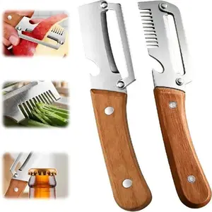 2PCS Multi-Functional Vegetable Peeler for Kitchen, Ultra-Sharp Stainless Steel Blade with Wooden Handle and Bottle Opener, For Vegetables or Fruits that Need to Be Peeled