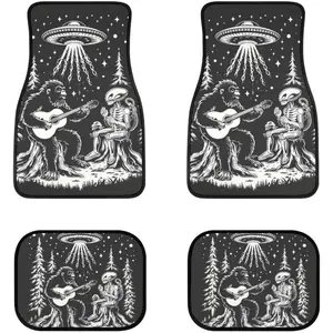 Playing Guitar Aliens 4-Piece , Auto Foot Mats All Weather Universal Fit Car Decor Accessories Fit for SUV, Vans, Sedans, Trucks ﻿