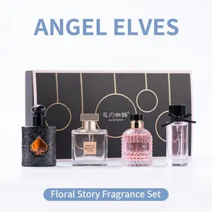 Angel Elves The Story of Flowers | 30mL*1+25mL*3 | Black Opium Fragrance Four-piece Set | with Pink Pepper &Orange Blossom and Pear &Coffee, Jasmine | women's perfume |great holiday gift ID | long lasting perfume | perfect birthday gift | story perfume