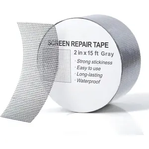 Grey Window Screen Repair Tape, 2 in X 15 FT (180IN) Screen Repair Kit for Windows or Doors Screen Repair, Strong Adhesive Screen Patch Repair Kit Fiberglass Screen Tape Mesh Repair