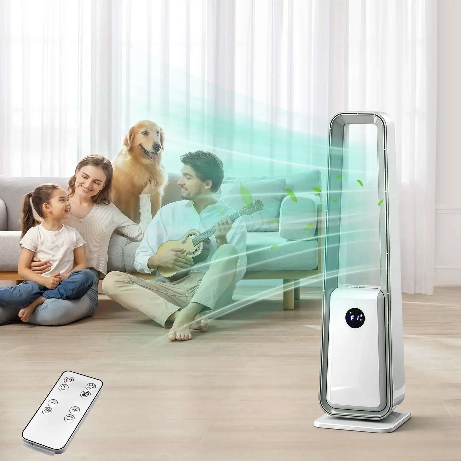 35 Inch Bladeless Tower Fan, 110V 36W Quiet Cooling Fan with LED Digital Display & Black-Edged Remote, 3 Speeds 3 Modes 12H Timer, Oscillating Air Purifying Standing Fan with Aluminum Motor, White Trapezoid Design for Home Bedroom Office tiktokshopspringg