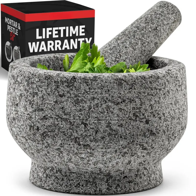 Mortar and Pestle Set, Heavy Duty Natural Granite, Make Fresh Guacamole at Home, Solid Stone Grinder Bowl, Herb Crusher, Spice Grinder, 1.5 Cup Size, Unpolished Grey