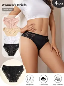4 Pack Lace Briefs for Women, Sexy Feminine Bikini Panties, Soft Comfortable Underwear, Ideal for All Seasons, Perfect Maternity & Postpartum Gift