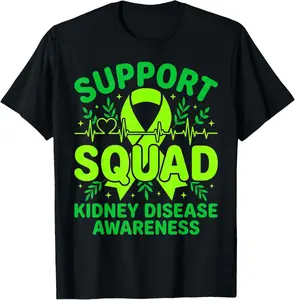 Support Squad Green Ribbon Kidney Disease Awareness CKD Hope T-Shirt
