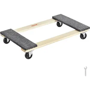 VEVOR Hardwood Furniture Moving Dolly, 30 in. x 18 in. 4 x 3 PP Swivel Casters, Heavy Duty Wooden Mover Dollies, Moving Cart with Wheels for Heavy Furniture, 1000 lbs. Capacity, 1 Pack