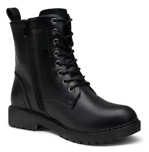 Vepose Women's 25 Combat Ankle Boots Fashion Lace up Inner Zipper Booties  Water Proof Classic Shoe Leather Casual Girl Footwear Bota Knee Black