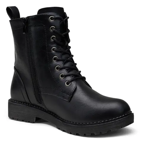 VEPOSE Women's Waterproof Military-Style Combat Ankle Boot Shoes, Elegant PU Booties with Adjustable Laces, Inner Zipper, Non Slip Sole, Low Heel, Mid-Calf Option, Comfortable Shoes for Women (Casual & Business Use)