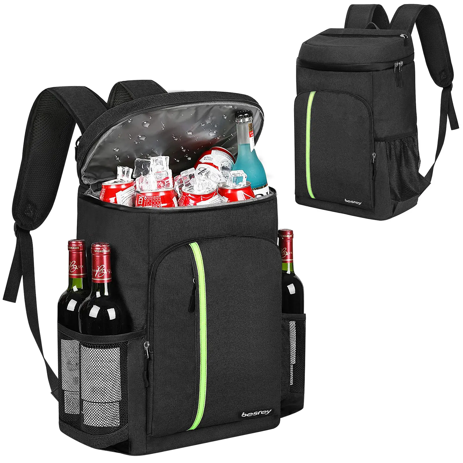 Besrey 39 Cans Cooler Backpack for Hiking and Camping, 30L Leakproof Insulated Backpack with Multi-Pockets, Waterproof Soft Cooler Bag for Travel, Picnic, Beach and Outdoor Use