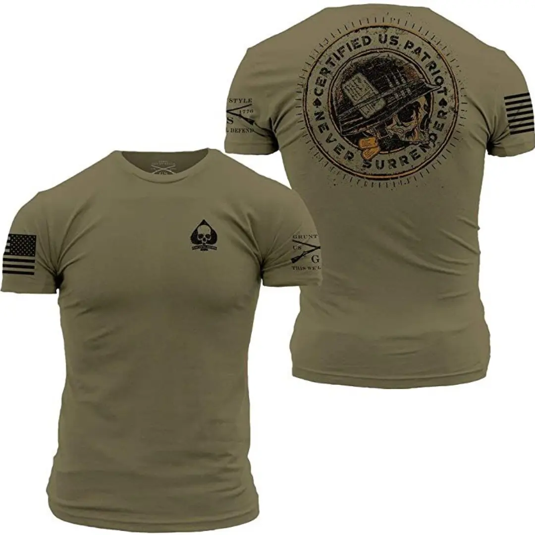 Certified US Patriot Never Surrender Skull Tactical Shirt Military Style Graphic Tee Menswear & Underwear Men's Tops T-Shirts