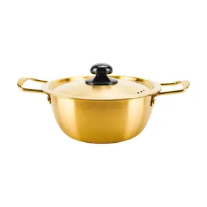 KAWASIMAYA Korean Style Ramen Pot 18cm Double Ear Stainless Steel Noodle Cookware for Single Serving Mini Soup Pot