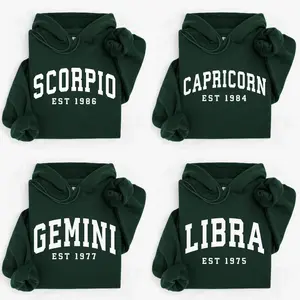 (Leave A Note or DM to Shop) Custom Year, Custom Zodiac Hoodie – Forest Green Color, Est Your Year Astrology Top, Cute Horoscope Energy Gift, Unisex Hoodies, Birthday Zodiac Sign Outfit 2026 - LORA ATCHER
