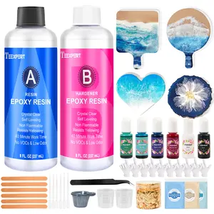 Teexpert Epoxy Resin Kit with Coaster Molds, Epoxy Resin Kit for Beginners, Crystal Clear Art Casting Resin for DIY Resin Coasters 16 FL.OZ