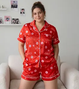 Inspired Satin Pajama Set For Women, Kpop Logo Sleepwear