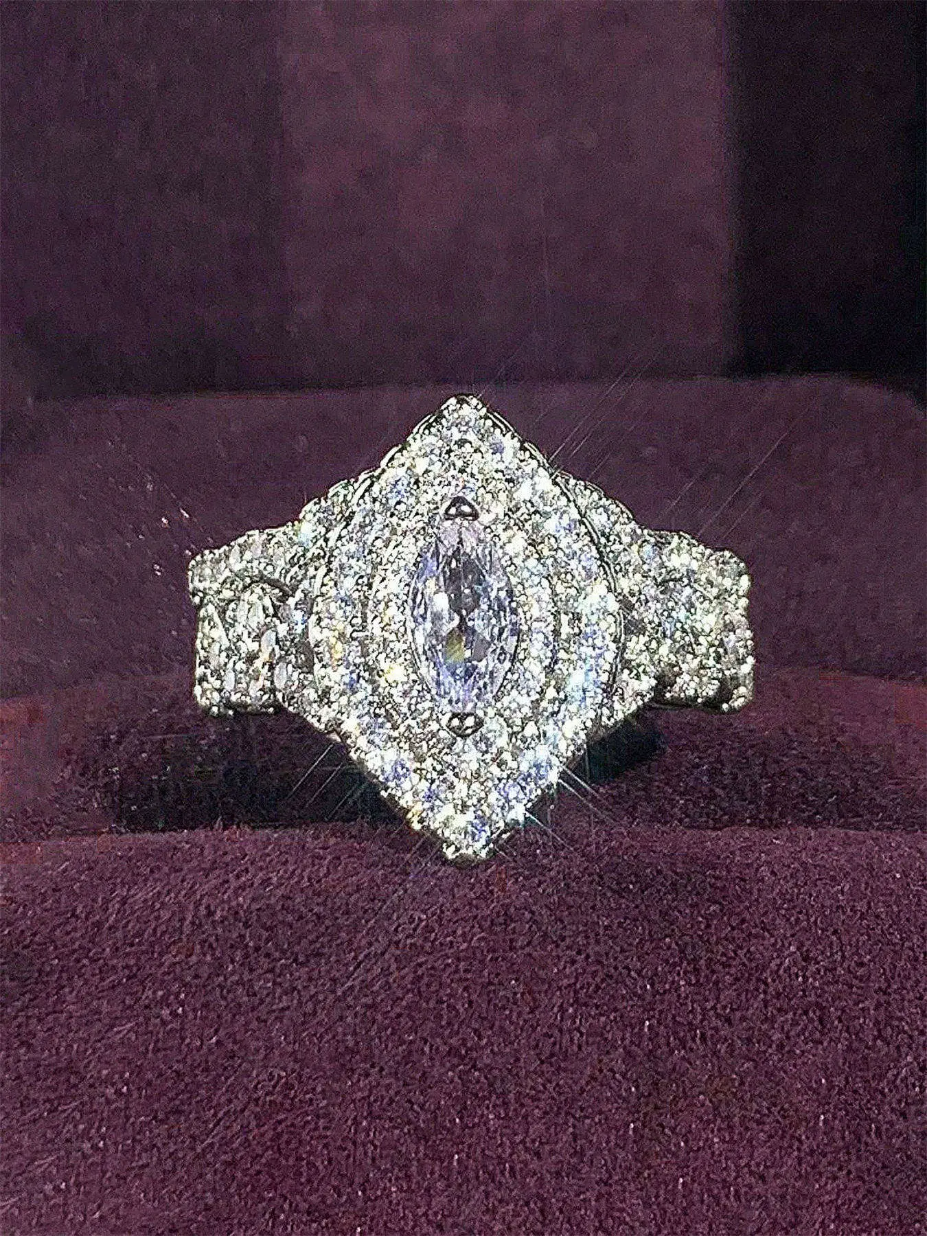 2 Pcs/Set Classical Cubic Zirconia Cluster Stone Engagement Ring Set For Women For Wedding Engagement Anniversary Party Band Jewelry Valentine's Day Gift