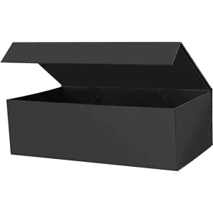 Box 12x7x4 Inches, Groomsman Rectangle Collapsible With  Lid, Large Wrap Cardboard Paper Shipping Storage, Presents for Wedding Christmas Birthdays (Matte Black)