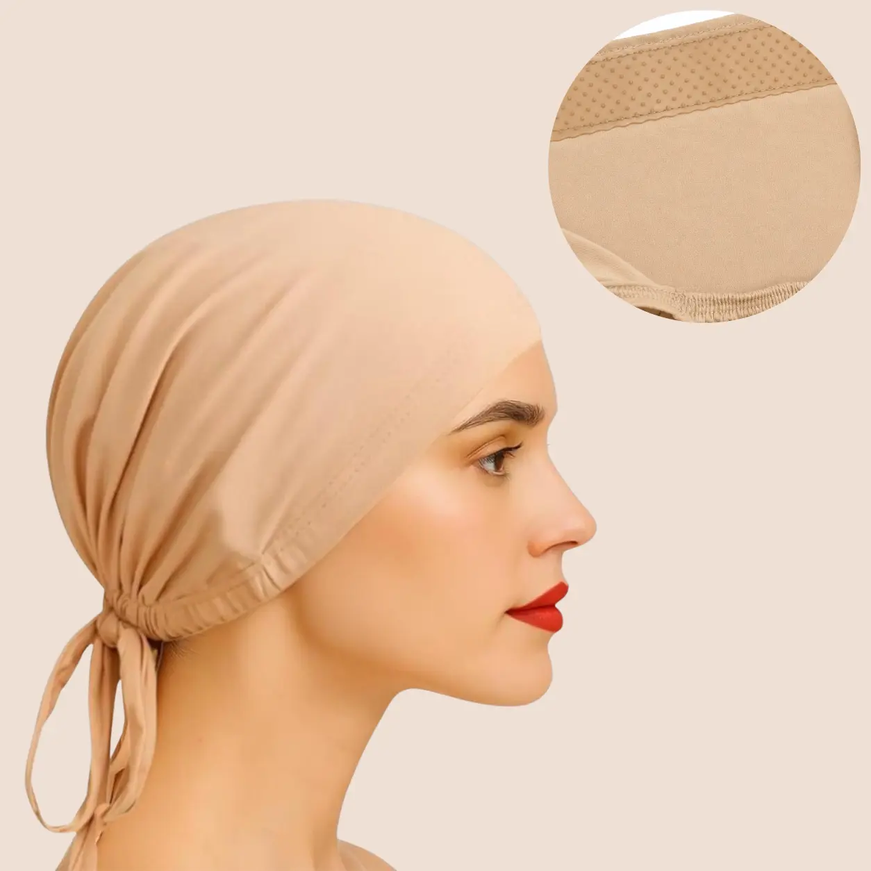 Original Grip Cap – Nude | Non-Slip Hijab Undercap with Silicone Grip & Tie-Back by Get A Grip Basic Clothing