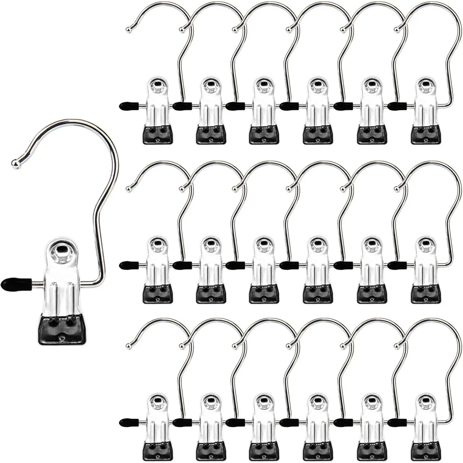 Heavy-Duty Steel Magic Laundry Hooks, Compact Bulk Hanging Clamps - Closet Organizer for Pants, Socks, Towels, Handbags, Travel Use