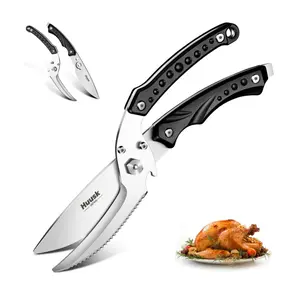 Huusk Kitchen Scissors for Food,Poultry Shears Heavy Duty with Serrated Edge,Detachable Meat Cutting Scissor for Chicken Bone And Turkey,Black Cooking Shear Thanksgiving