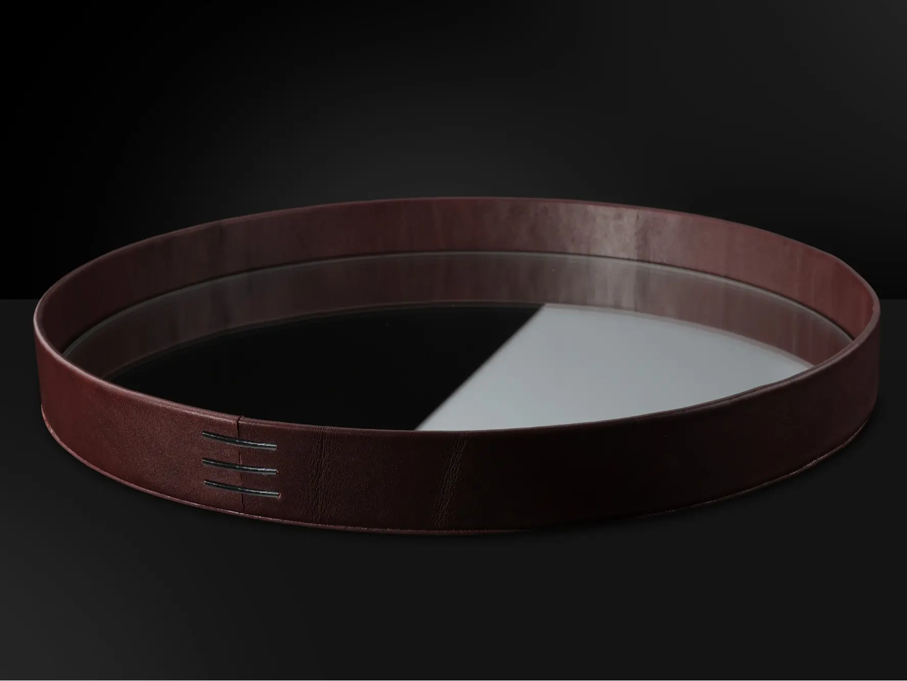 LIITON Round Leather Whiskey Serving Tray, 15 in Full-Grain Bar Tray
