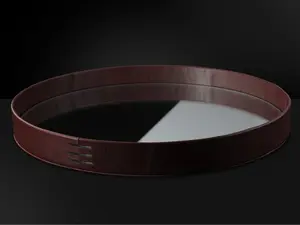 LIITON Premium Leather Whiskey Serving Tray 15 Inch Diameter with Reflective Base for Modern Bar Setup Easy to Clean