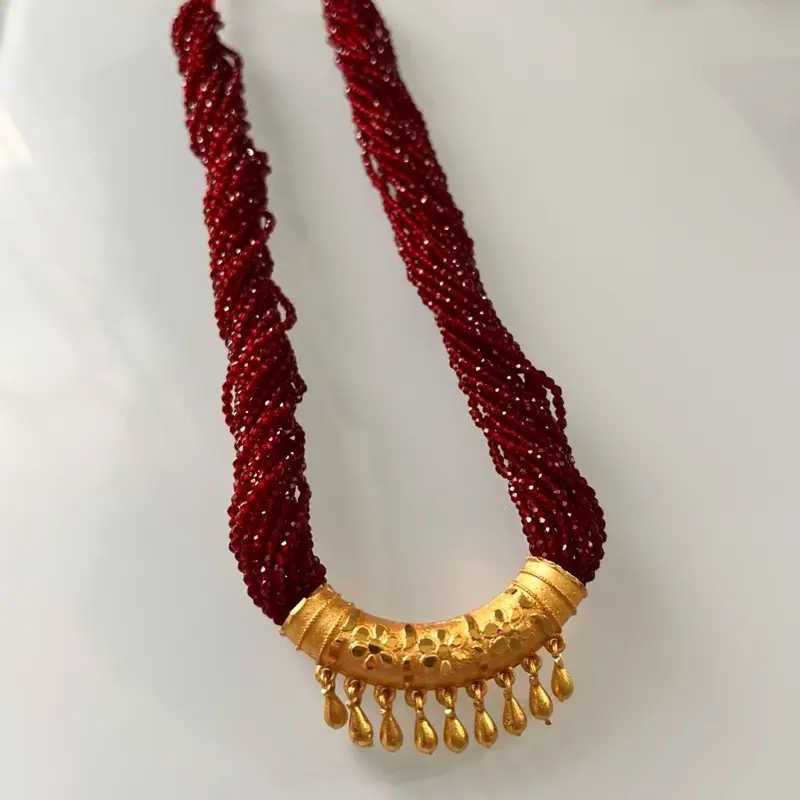 Nepali Short C-Tilhari Maroon Hydro Crystal Pote Necklace