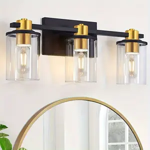 2024 3 Light Black and Gold Bathroom Vanity Light Fixtures Over Mirror, Modern Brass Wall Sconce with  Glass Ball Shade, Mid Century Farmhouse Vanity Lighting