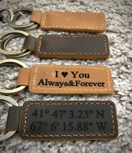 Personalized Leather Keychain, Customized Keychain, Custom Leather Key chain, coordinates key chain longitude latitude keychain, Best Gift